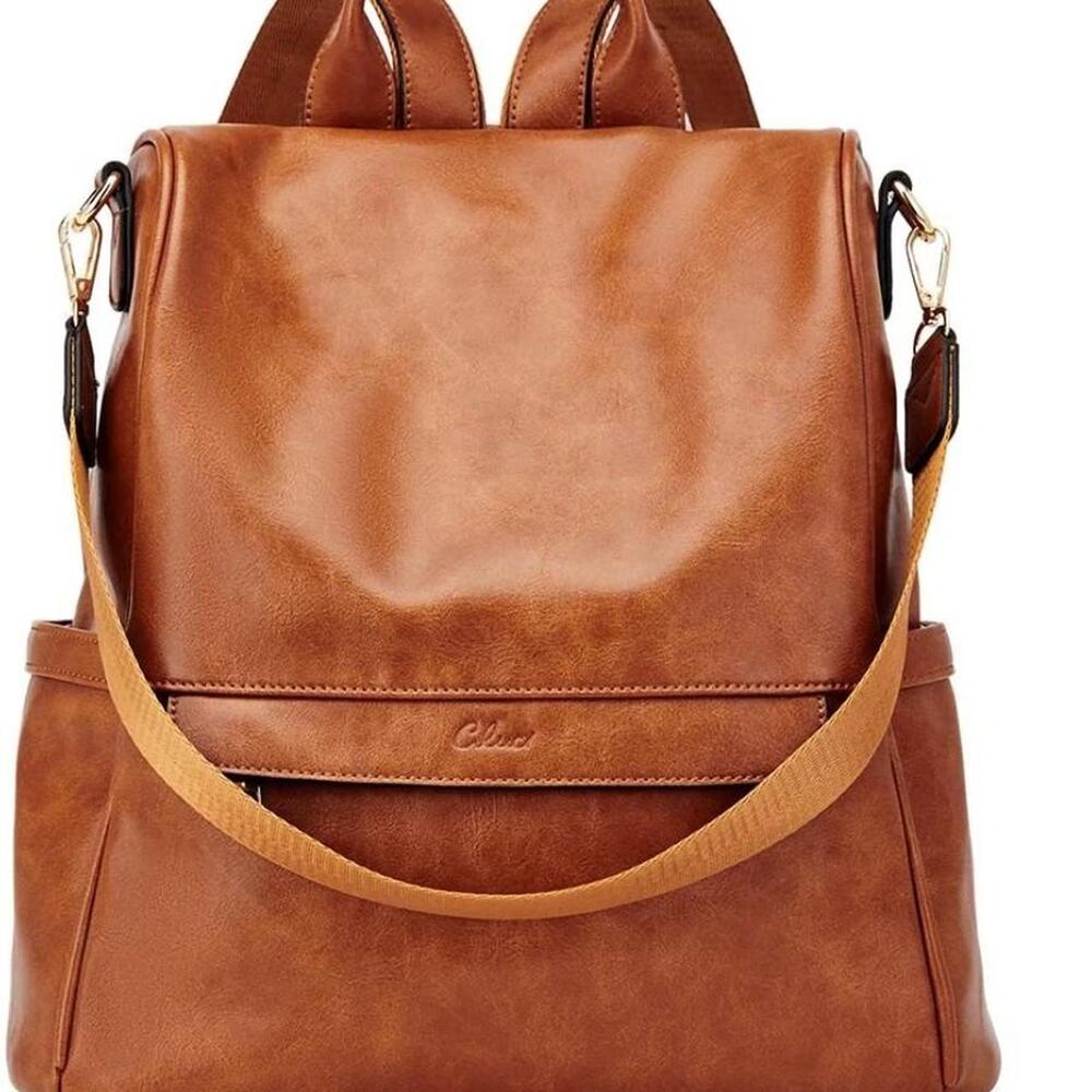 Brown leather backpack with a